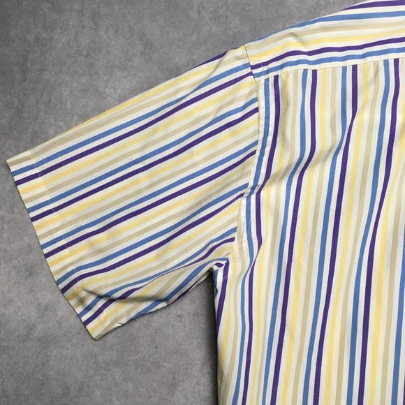 Faconnable Mens Shirt size Medium Short Sleeve Button Up Striped Purple Blue USA - Picture 14 of 14